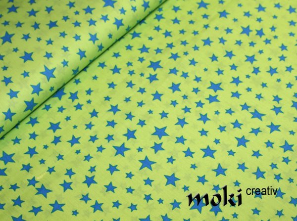 Kiwigrundiger Baumwollstoff mit türkisfarbenen Sternen 0,5m