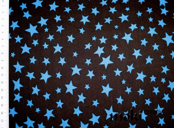 Dunkelbrauner Baumwollstoff mit türkisfarbenen Sternen 0,5m