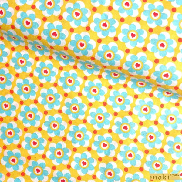 Blumenstoff Surprise Surprise by Jolijou sonnengelb türkises Muster 0,5m SWAFING