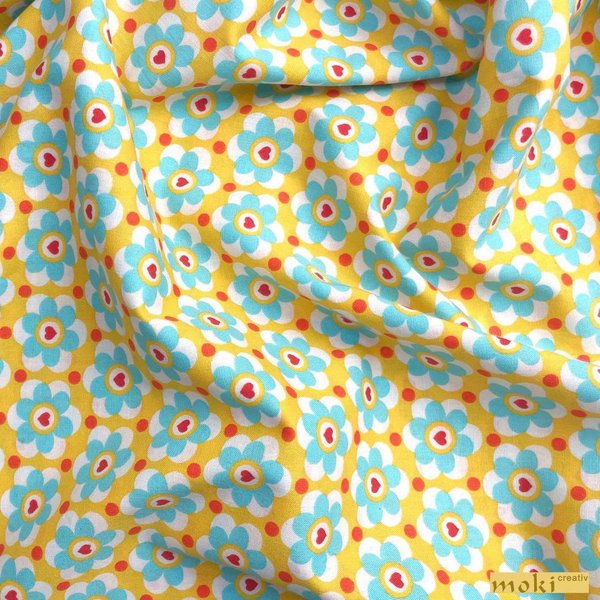 Blumenstoff Surprise Surprise by Jolijou sonnengelb türkises Muster 0,5m SWAFING