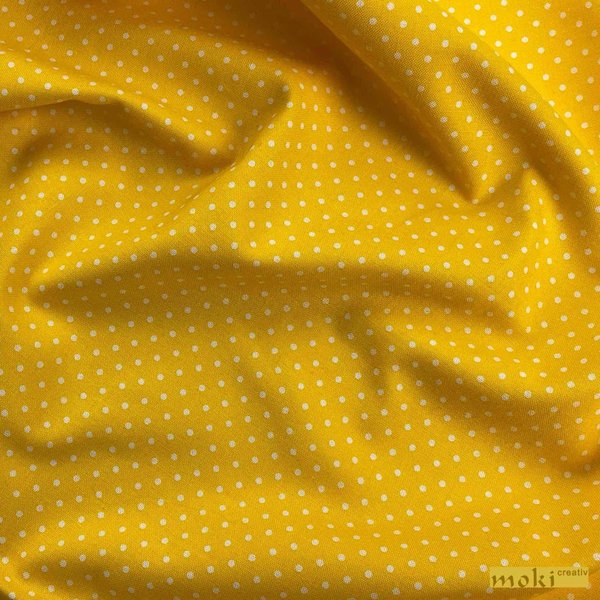 Stoff in gelb mit kleinen weißen Pünktchen 2mm 0,5m SWAFING