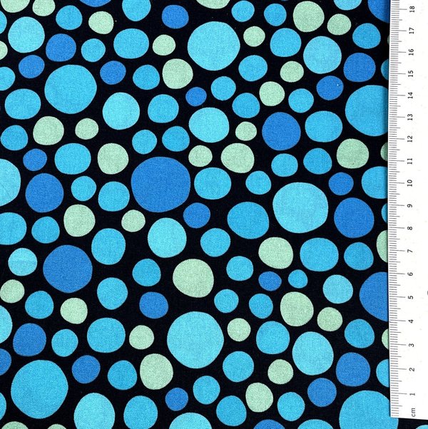 Baumwollstoff mit verschieden großen Punkten in türkis, blau, kiwi, 0,5m