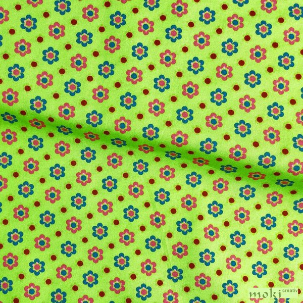 Hellgrüner Baumwollstoff mit geometrisch angeordneten Blümchen (0,5m) SWAFING