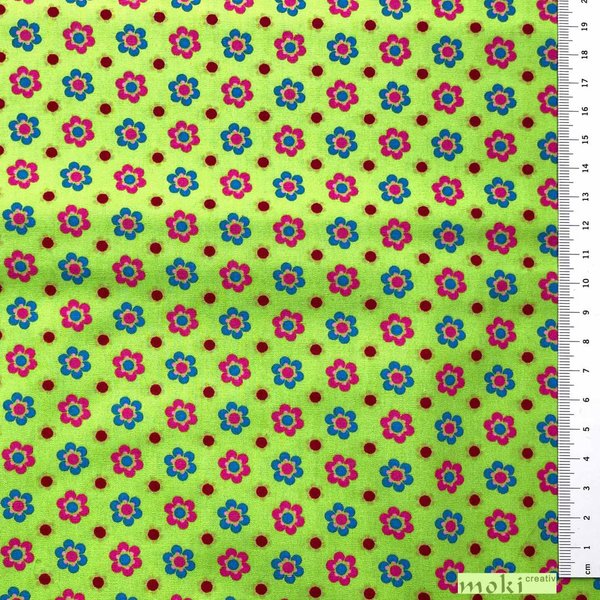 Hellgrüner Baumwollstoff mit geometrisch angeordneten Blümchen (0,5m) SWAFING