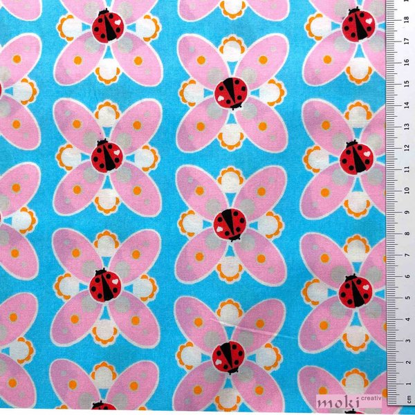 Baumwollstoff in Popeline Design Ladybird türkisgrundig 0,5m SWAFING